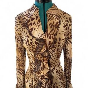 Vintage Notations Brown Animal Print Blouse